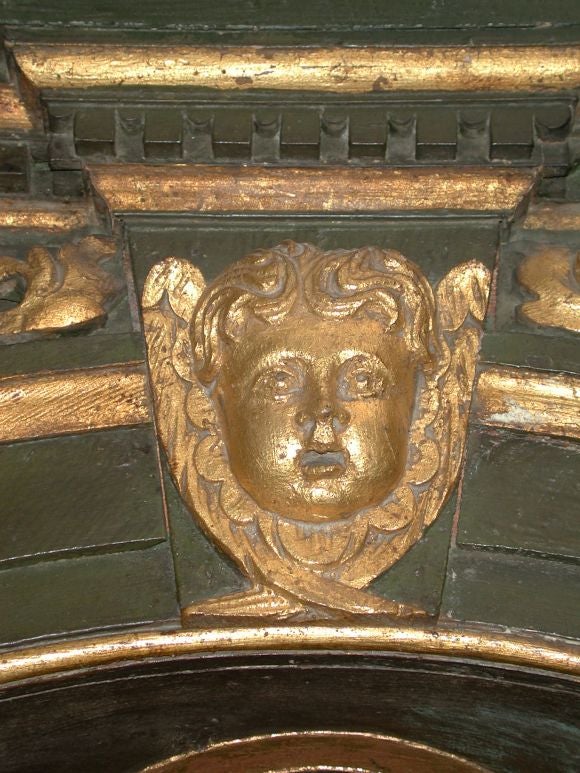 PORTUGUESE NEO-CLASSICAL GREEN FAUX MARBLE CORNER CABINET