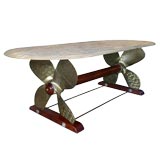 FRENCH 1940'S BRONZE DOUBLE PROPELLER BASED DINING TABLE