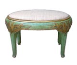 FRENCH ART NOUVEAU GREEN PAINTED OVAL WOODEN LOW BENCH