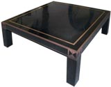 FRENCH 1950
S BLACK LACQUER SQUARE LOW COFFEE TABLE