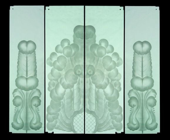 FOUR ITALIAN 1940'S ETCHED GLASS DOORS possibly by  Fontana Arte