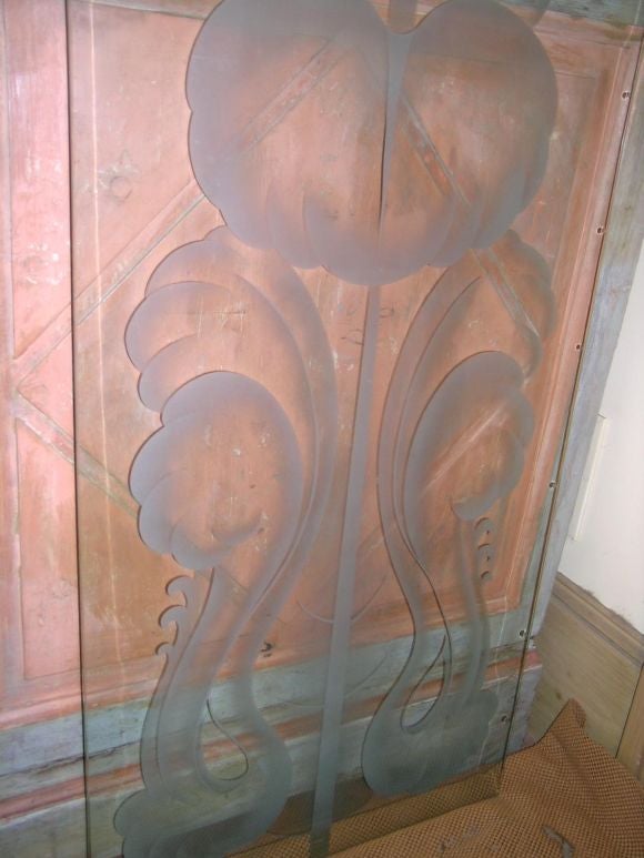 FOUR ITALIAN 1940'S ETCHED GLASS DOORS possibly by  Fontana Arte 1
