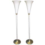 Vintage PAIR OF ITALIAN ART DECO STYLE GLASS FLOOR LAMPS after Venini