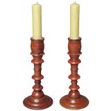 Pair of Austrian Red Lacquer Candlesticks
