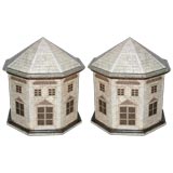 PAIR OF  EGGSHELL LACQUER  MAQUETTES in the style of Fornasetti