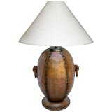 FRENCH 1940'S OAK AND COPPER LAMP