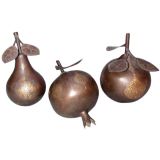THREE INDIAN METAL MODELS OF A PEAR, A POMEGRANATE AND AN APPLE