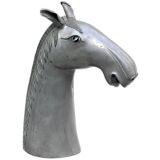CHINESE ART DECO PEWTER AND BRASS SCULPTURE OF A HORSE'S HEAD