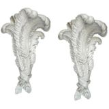 PAIR OF FRENCH 1940'S LARGE PLASTER PLUME-CLUSTER WALL APPLIQUES