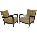 ITALIAN 1940'S EBONIZED BEECHWOOD UPHOLSTERED ARM CHAIRS