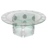 ITALIAN 1960'S CIRCULAR ETCHED GLASS TABLE W/ ALUMINUM MOUNTS