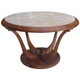 FRENCH ART DECO CARVED SOLID ROSEWOOD TABLE W/ SHAGREEN TOP