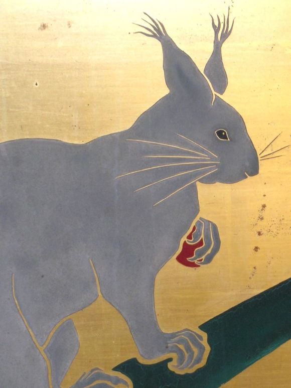 FRENCH ART DECO PAINTING OF A SQUIRREL by Marie Andre Adam