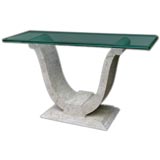 ITALIAN 1940
S CORAL LIMESTONE VENEERED WOODEN CONSOLE TABLE