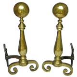 BRASS BALUSTER FORM ANDIRONS WITH BALL FINIALS