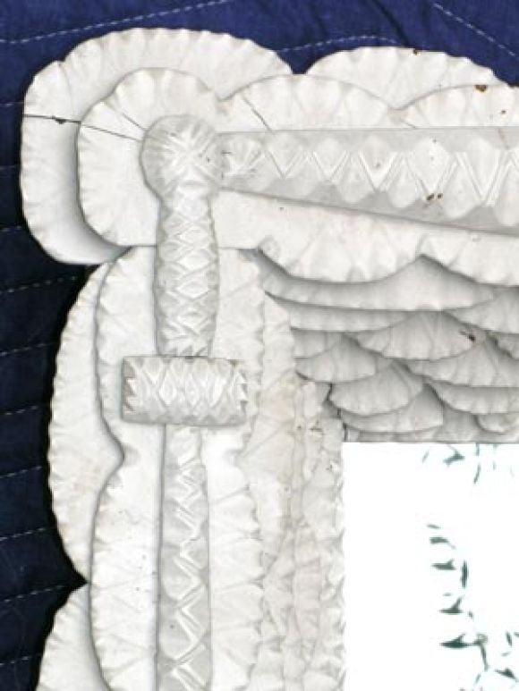 AMERICAN CARVED AND PAINTED WOODEN TRAMP ART WALL MIRROR