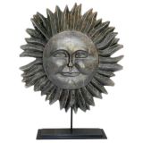 1940's FRENCH CARVED OAK DOUBLE-FACED SUN ON STAND