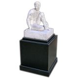 A LARGE AMERICAN 1940'S CAST STONE SEATED MALE FIGURE