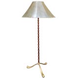 A FRENCH 1940'S FAUX BAMBOO FLOOR LAMP W/BRONZE TRIPOD BASE