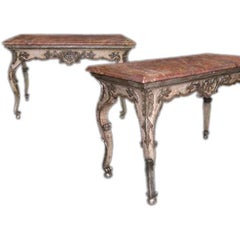 PAIR OF ITALIAN BAROQUE BUFF-PAINTED/WHITE GOLD LEAFED CONSOLES