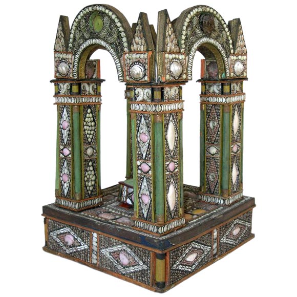 ITALIAN BAROQUE STYLE SHELL-APPLIED ARCHITECTURAL TEMPIETTO