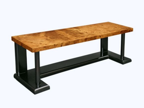 ITALIAN 1940'S  WALNUT-VENEERED AND EBONIZED OAK LONG BENCH