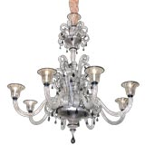 Vintage ITALIAN ART DECO  CLEAR AND BLACK GLASS CHANDELIER