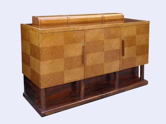 ITALIAN 1940'S BIRD'S EYE MAPLE-VENEERED LONG COMMODE at 1stDibs