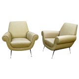 PAIR OF ITALIAN 1950'S  UPHOLSTERED ARMCHAIRS