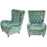 PAIR OF ITALIAN 1950'S GREEN UPHOLSTERED ARMCHAIRS