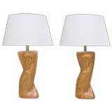 PAIR OF AMERICAN 1950'S OAK LAMPS probably by Heifetz