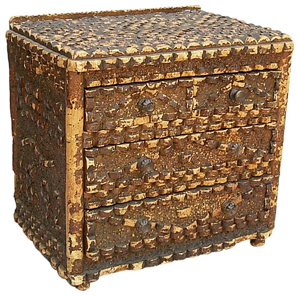 ENGLISH ARTS AND CRAFTS MINIATURE CORK CHEST OF DRAWERS at 1stDibs