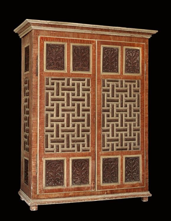 IBERIAN CARVED AND POLYCHROMED WOODEN ARMOIRE