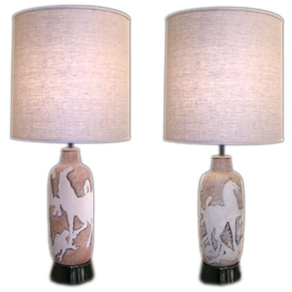 PAIR OF ITALIAN 1950’S CERAMIC LAMPS By Fantoni for Marbro