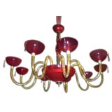 1970'S HAND-BLOWN RED & GOLD CHANDELIER probably by Venini