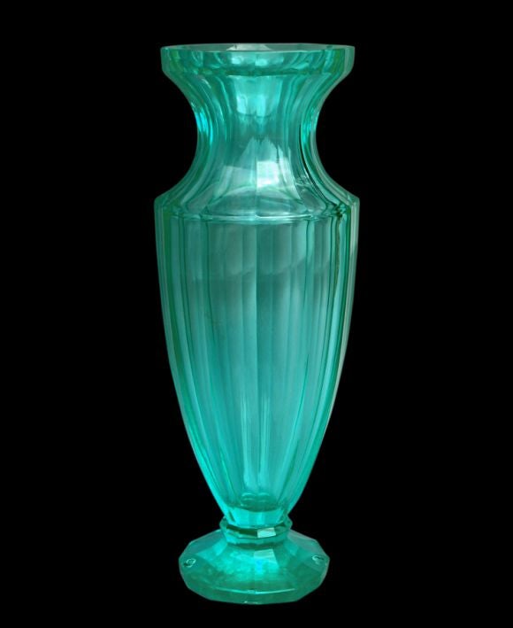 1950'S AQUAMARINE LEAD CRYSTAL VASE probably by Moser