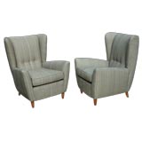 PAIR OF ITALIAN 1950'S OLIVE GREEN UPHOLSTERED ARMCHAIRS