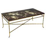 1940'S BRONZE FAUX BAMBOO  COFFEE TABLE WITH COROMANDEL TOP