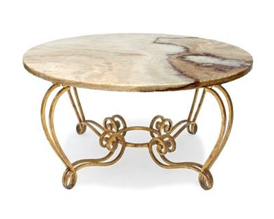 FRENCH 1940'S GILT  IRON  AND ONYX TABLE style of Jansen