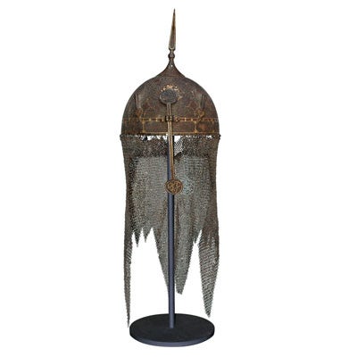 PERSIAN SPIKED STEEL HELMET WITH GOLD HIGHLIGHTS