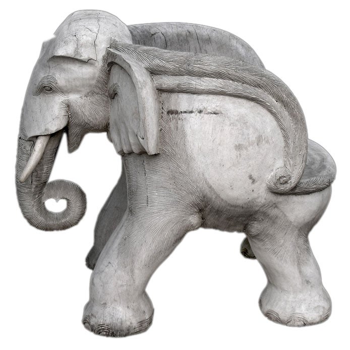 ASIAN 1960'S CARVED AND WEATHERED SOLID TEAK ELEPHANT CHAIR