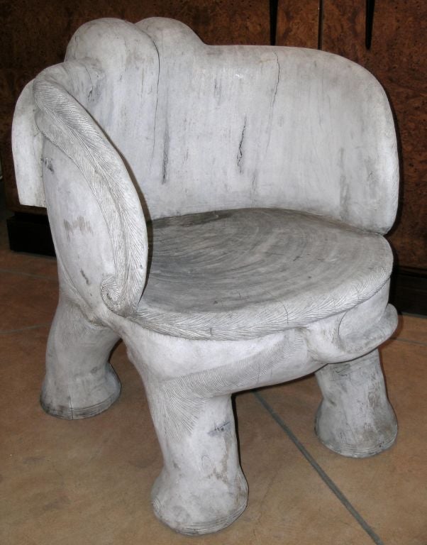 ASIAN 1960'S CARVED AND WEATHERED SOLID TEAK ELEPHANT CHAIR 4