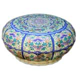 CHINESE CANTON ENAMELED LOTUS-FORM COVERED SWEETMEATS BOWL