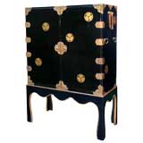 JAPANESE BLACK-LACQUERED CABINET ON STAND