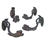 FOUR ITALIAN BAROQUE STYLE CAST BRONZE DOLPHIN HOOKS