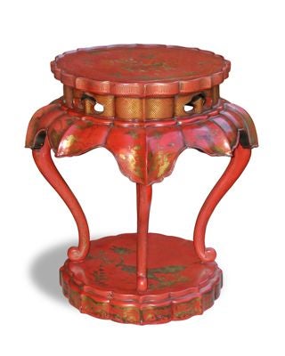 CHINESE RED AND GILT LACQUERED WOOD CIRCULAR INCENSE STAND