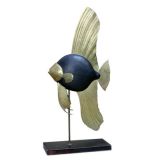 AMERICAN WOODEN AND BRASS SWIMMING FISH ON STAND