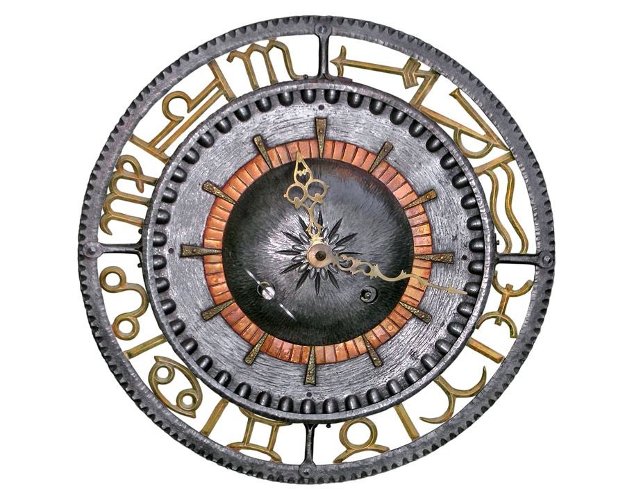 ART DECO CLOCK WITH BRASS ZODIAC SYMBOLS possibly by Oscar Bach