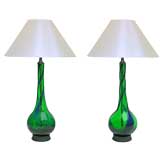 PAIR OF ITALIAN 1970
S GREEN AND BLUE  LAMPS