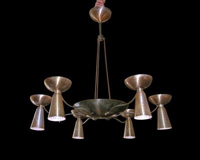 AMERICAN 1950'S BRASS-TONED ALUMINUM CHANDELIER